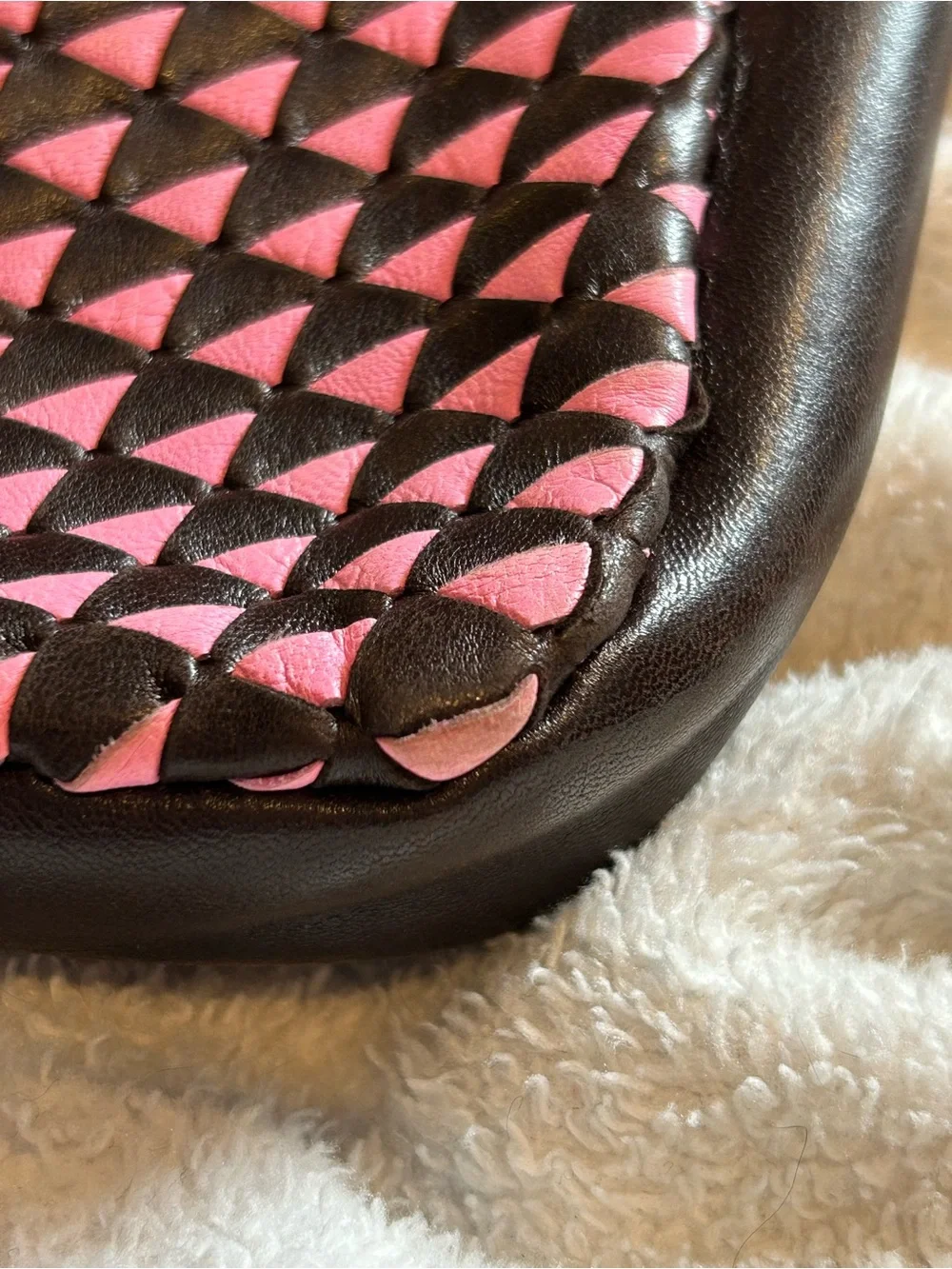 Bottega Veneta Vintage Intrecciato Two-Tone Leather Shoulder Bag Brown/Pink